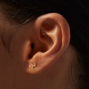 C LUXE by Claire&#39;s 18kt Gold Plated Pink Enamel Bow Stud Earrings,