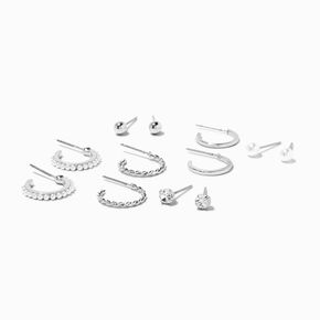 Silver Crystal Hoop &amp; Stud Earrings - 6 Pack,