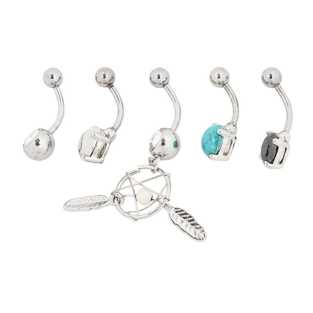Silver 14G Boho Dreamcatcher Belly Rings Turquoise 5 Pack