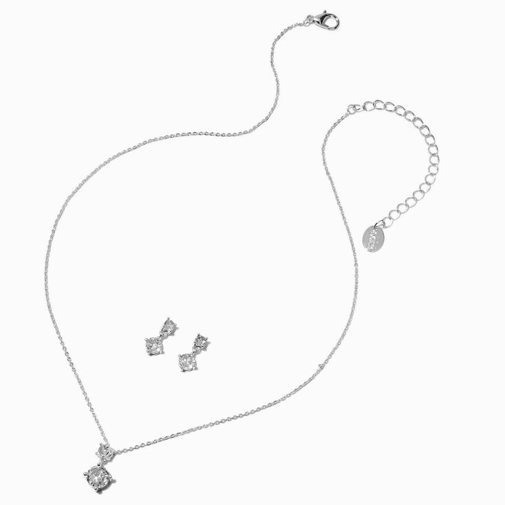 Silver-tone Cubic Zirconia Basic Round Jewelry Set - 2 Pack,