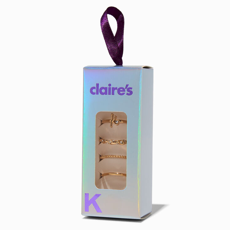Gold-tone K Initial Ring Stack Set - 4 Pack,