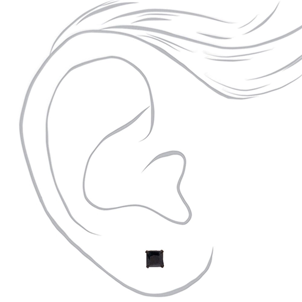 Black Cubic Zirconia 6mm Square Stud Earrings,