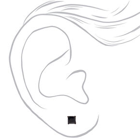 Black Cubic Zirconia 6mm Square Stud Earrings,
