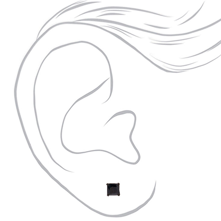 Black Cubic Zirconia 6mm Square Stud Earrings,