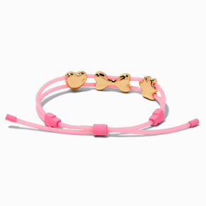Gold-tone Paw, Bone &amp; Heart Charm Pink Bolo Bracelet,