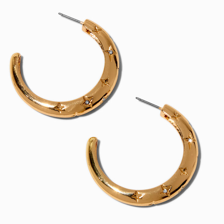 Gold-tone Star Stamped 50mm Hoop Earrings,