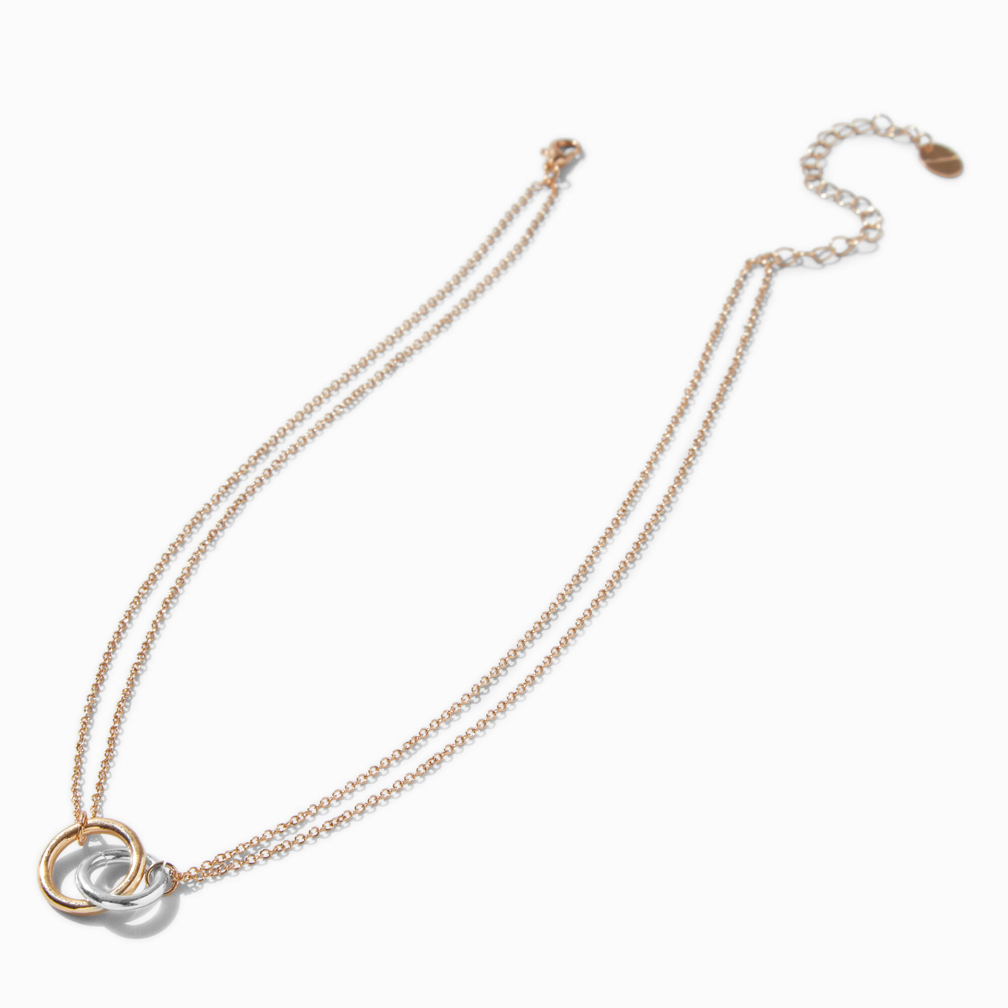 Mixed Metal Interlocking Circles Multi-Strand Necklace