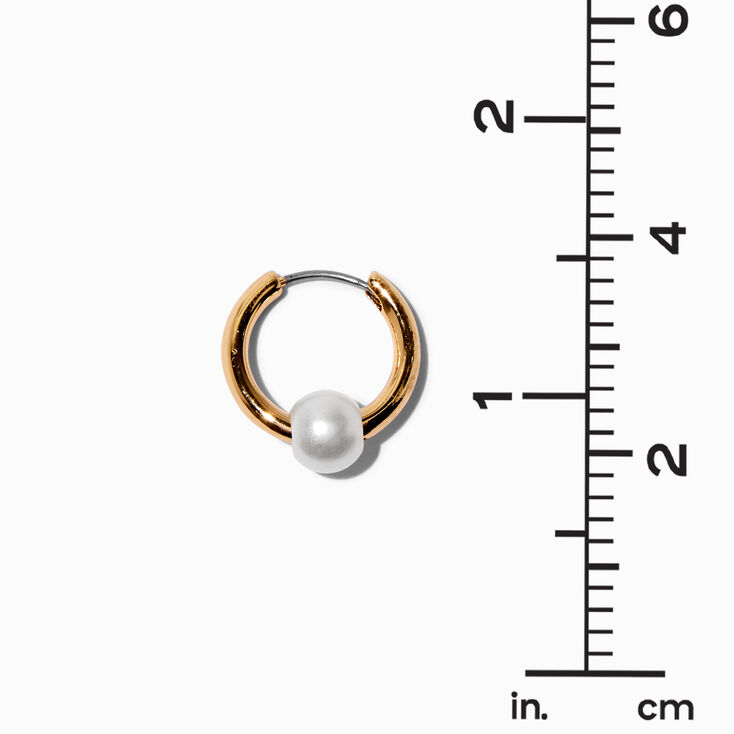 Pearl Bead Gold-tone 15MM Huggie Hoop Earrings,