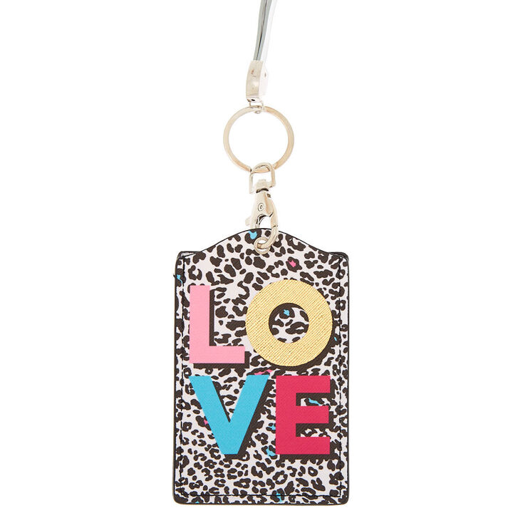 Porte-badge avec porte-clés et tour de cou à imprimé léopard et inscription  « Love »