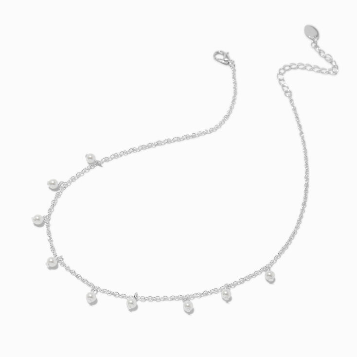 White Pearl Confetti Charm Necklace ,