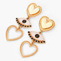 Gold 2&quot; Evil Eye Double Heartl Drop Earrings -,
