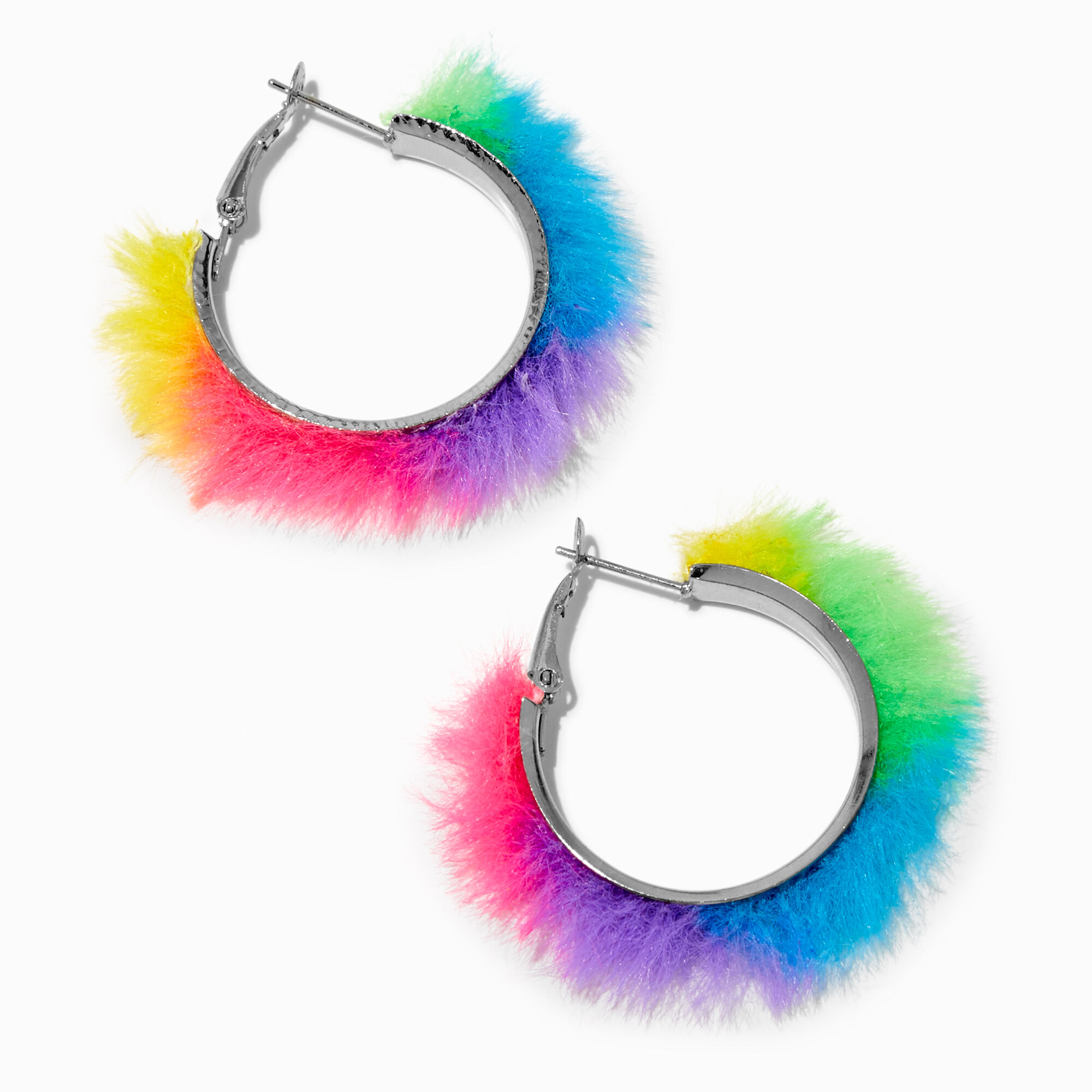 Rainbow Fuzz Hoop Earrings ,