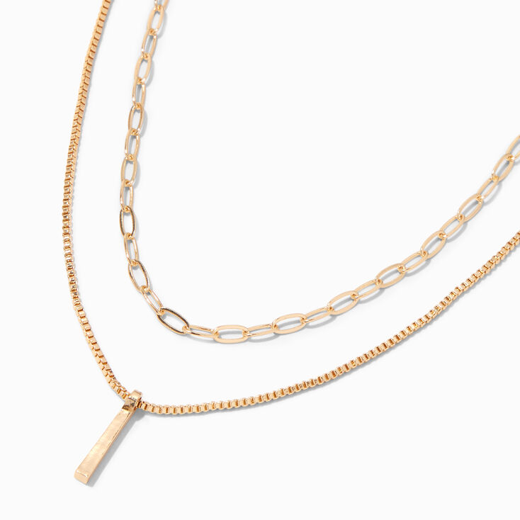 Gold-tone Bar Multi Strand Chain Necklace,