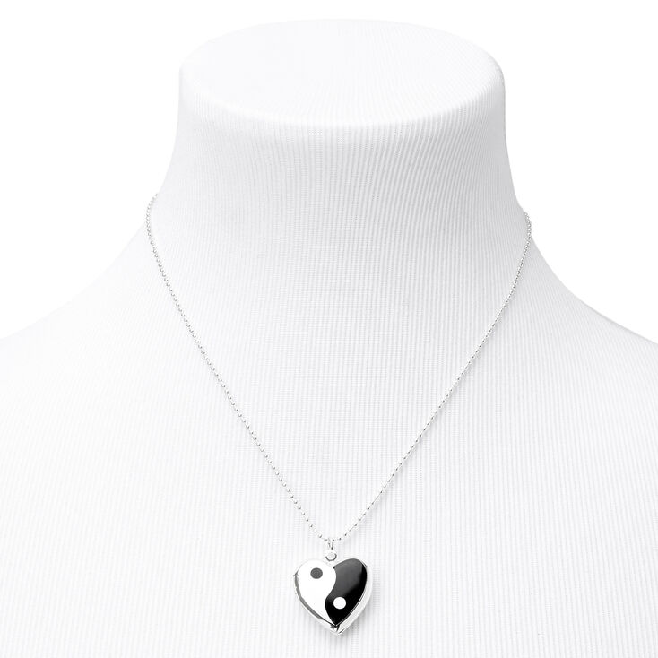 Yin-Yang Heart Locket Necklace - Black,