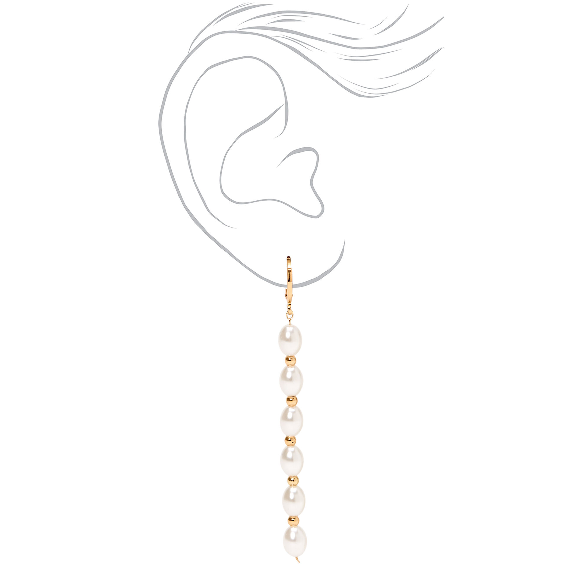 Gold 10MM Linear Pearl Huggie Hoop Earrings,