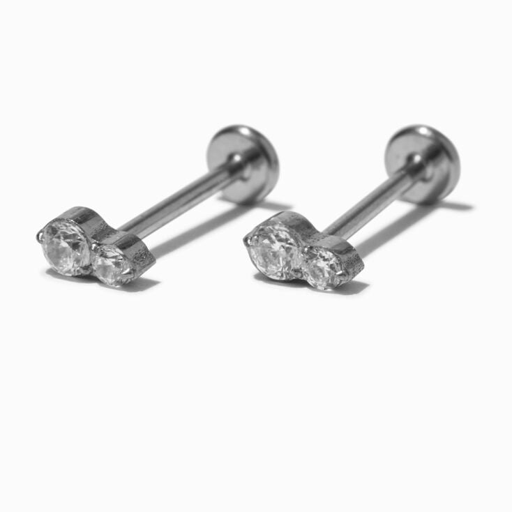C LUXE by Claire's Silver-tone Titanium Cubic Zirconia Stack Flat Back Stud Earrings