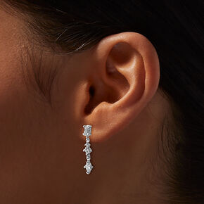 C LUXE by Claire&#39;s Sterling Silver Cubic Zirconia Stacked Stone Drop Earrings,