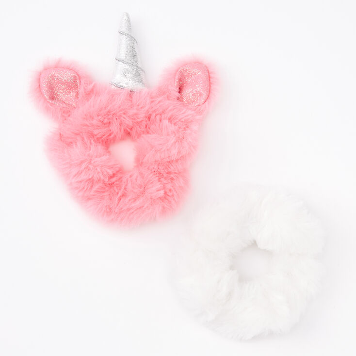 Claire&#39;s Club Medium Faux Fur Unicorn Hair Scrunchies - 2 Pack,