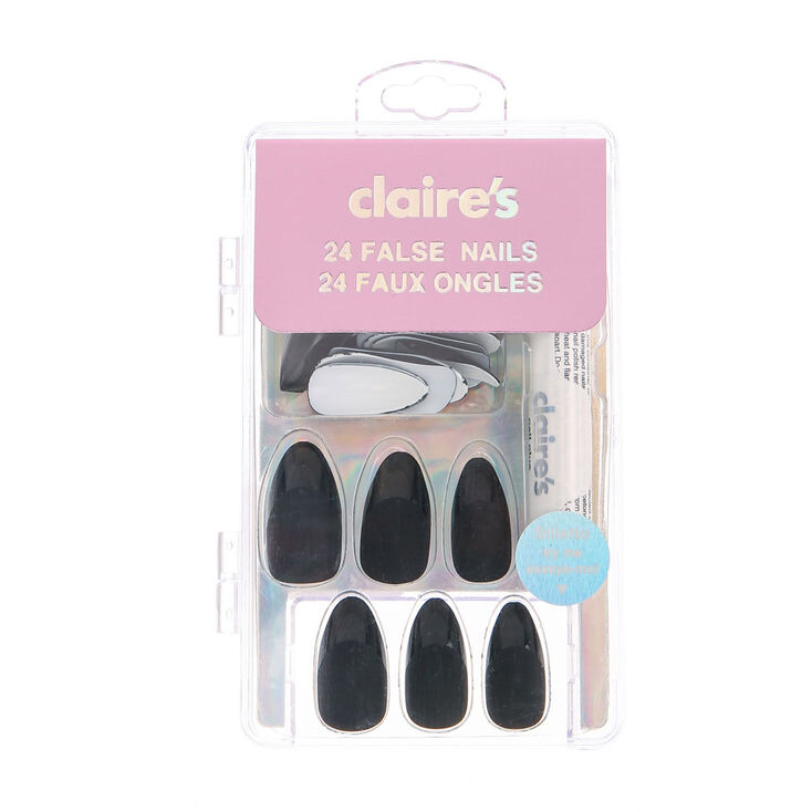 Matte French Manicure Faux Nail Set - Black, 24 Pack,
