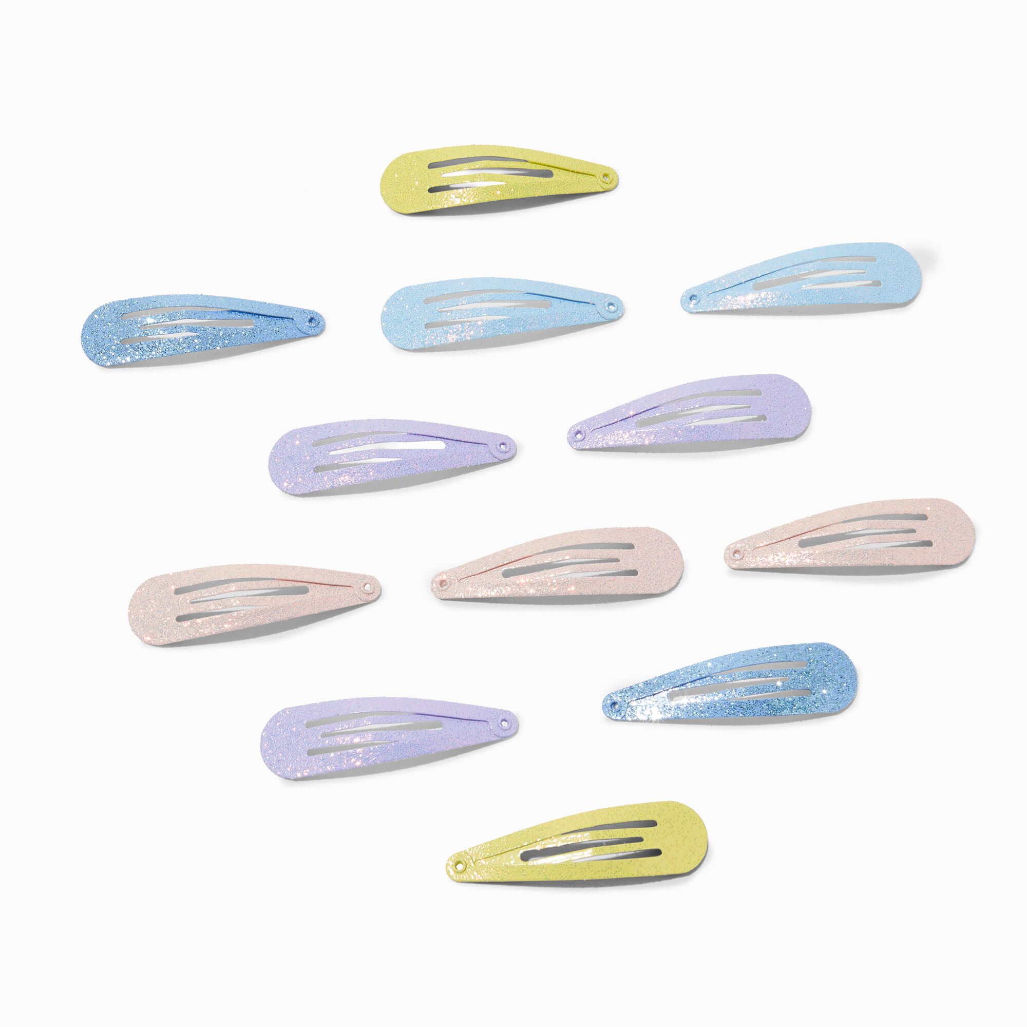 View Claires Pastel Glitter Snap Hair Clips 12 Pack information