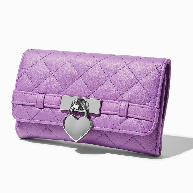 Purple Quilted Heart Buckle Trifold Wallet,