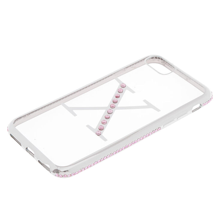 Coque de portable &agrave; initiale X et pierres roses- Compatible avec iPhone 6/7/8/SE,