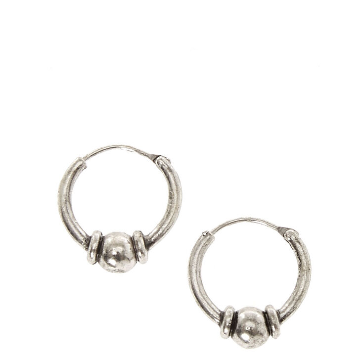 Silver Tone Bead Mini Hoop Earrings,
