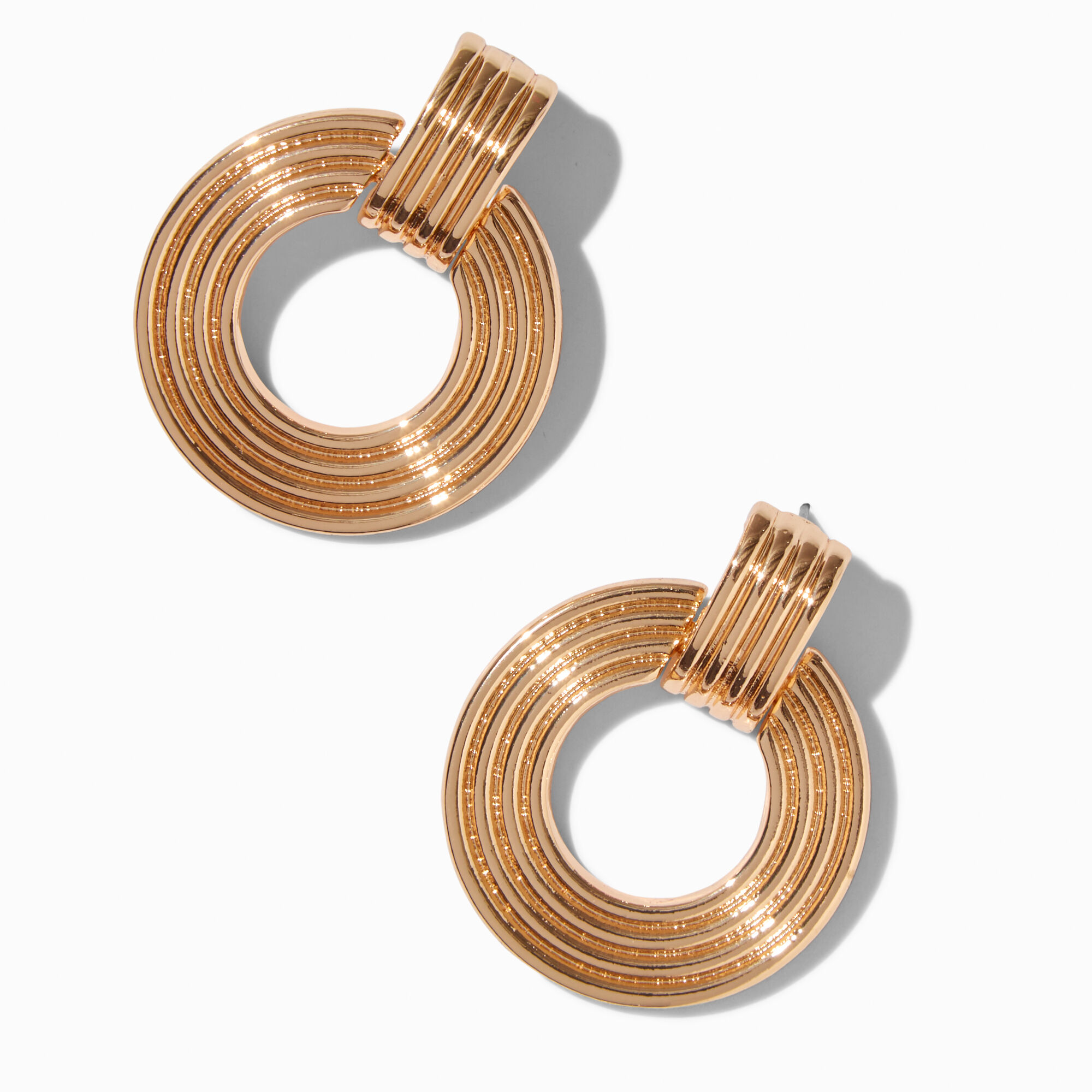 Gold-tone Ridged Doorknocker Drop Earrings ,