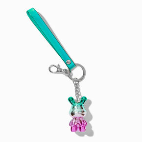 Chrome Pink &amp; Green Ombre Bunny Keyring,