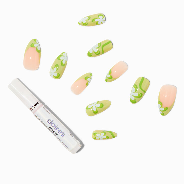 70's Green Flower Stiletto Vegan Faux Nail Set- 24 Pack