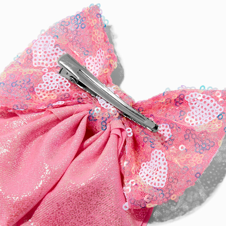 Barrette &agrave; n&oelig;ud c&oelig;ur &agrave; sequins rose,