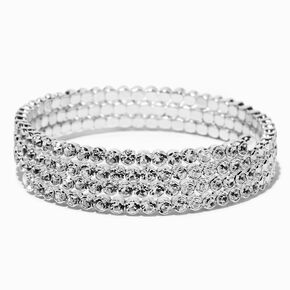 Silver-tone Rhinestone Bezel Coil Bracelet,