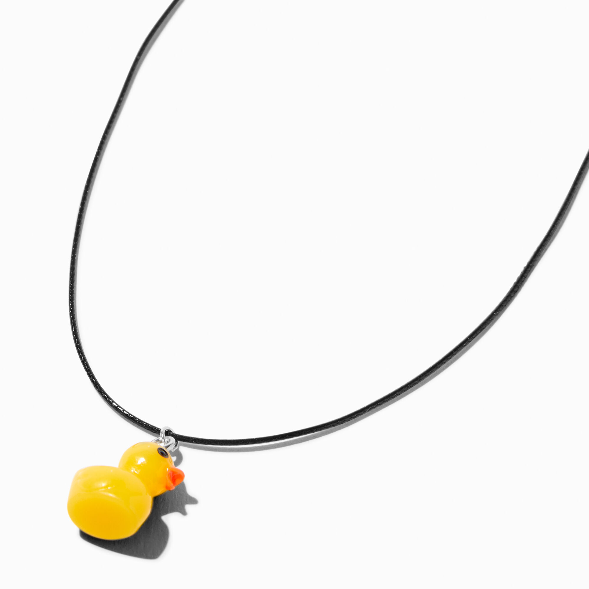 View Claires Black Cord Rubber Duck Pendant Necklace Yellow information