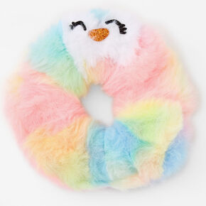 Medium Faux Fur Penguin Hair Scrunchie - Rainbow,