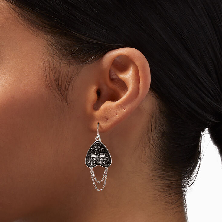 Silver Ouija Planchette 2&quot; Drop Earrings,
