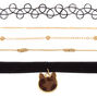 Gold Leopard Cat Choker Necklaces - 4 Pack,