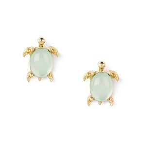 Gold-tone Turtle Mint Crystal Shell Stud Earrings,