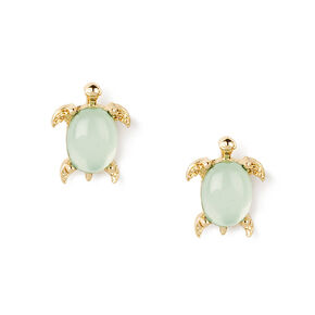 Gold Turtle Crystal Shell Stud Earrings - Mint,