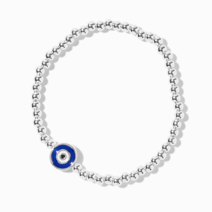 Bracelet &eacute;lastique perl&eacute; &agrave; billes sph&eacute;riques mauvais &oelig;il couleur argent&eacute;e,