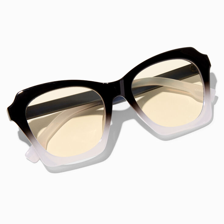 Solar Blue Light Reducing Black &amp; White Ombre Clear Lens Frames,