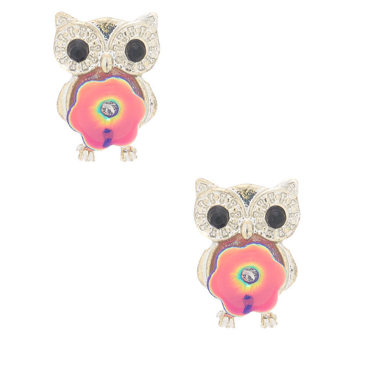 Silver Sequin Owl Stud Earrings,
