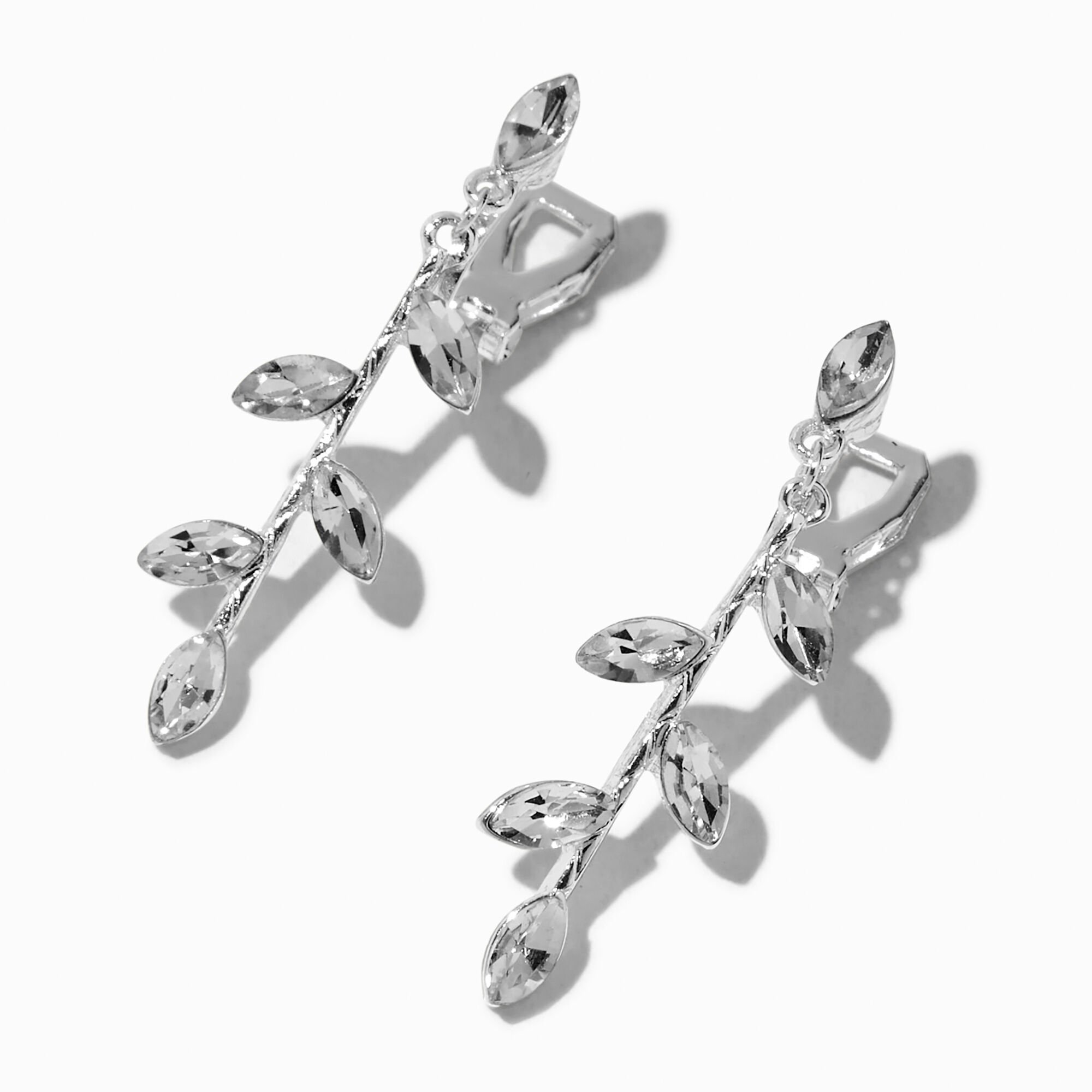 Silver-tone Crystal Vine 1.5" Clip-On Drop Earrings,