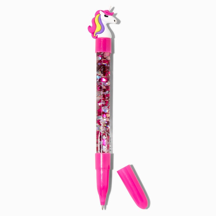 Pink Unicorn Water-Filled Heart Glitter Pen,