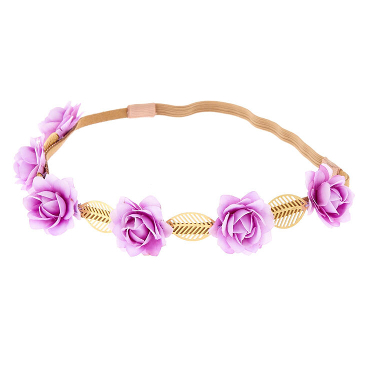 Gold Leaves &amp; Rose Flower Crown - Lilac,