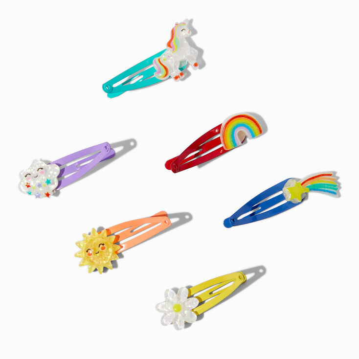 Claire's Club Sunshine & Rainbows Snap Hair Clips - 6 | Claire's US