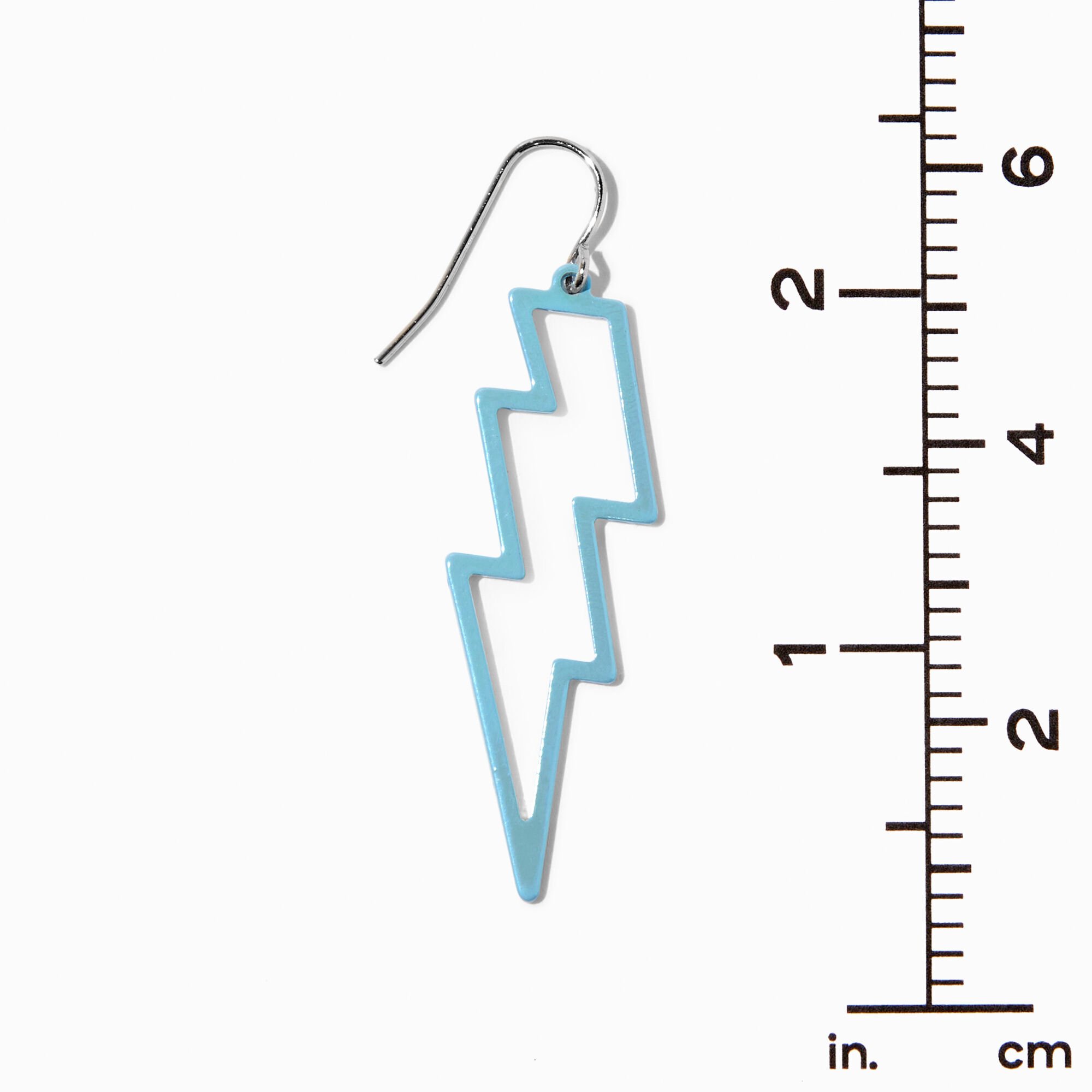 Iridescent Blue Lightning Bolt Cutout 2" Drop Earrings,
