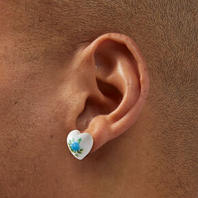 Blue Flower &amp; White Heart Stud Earrings,