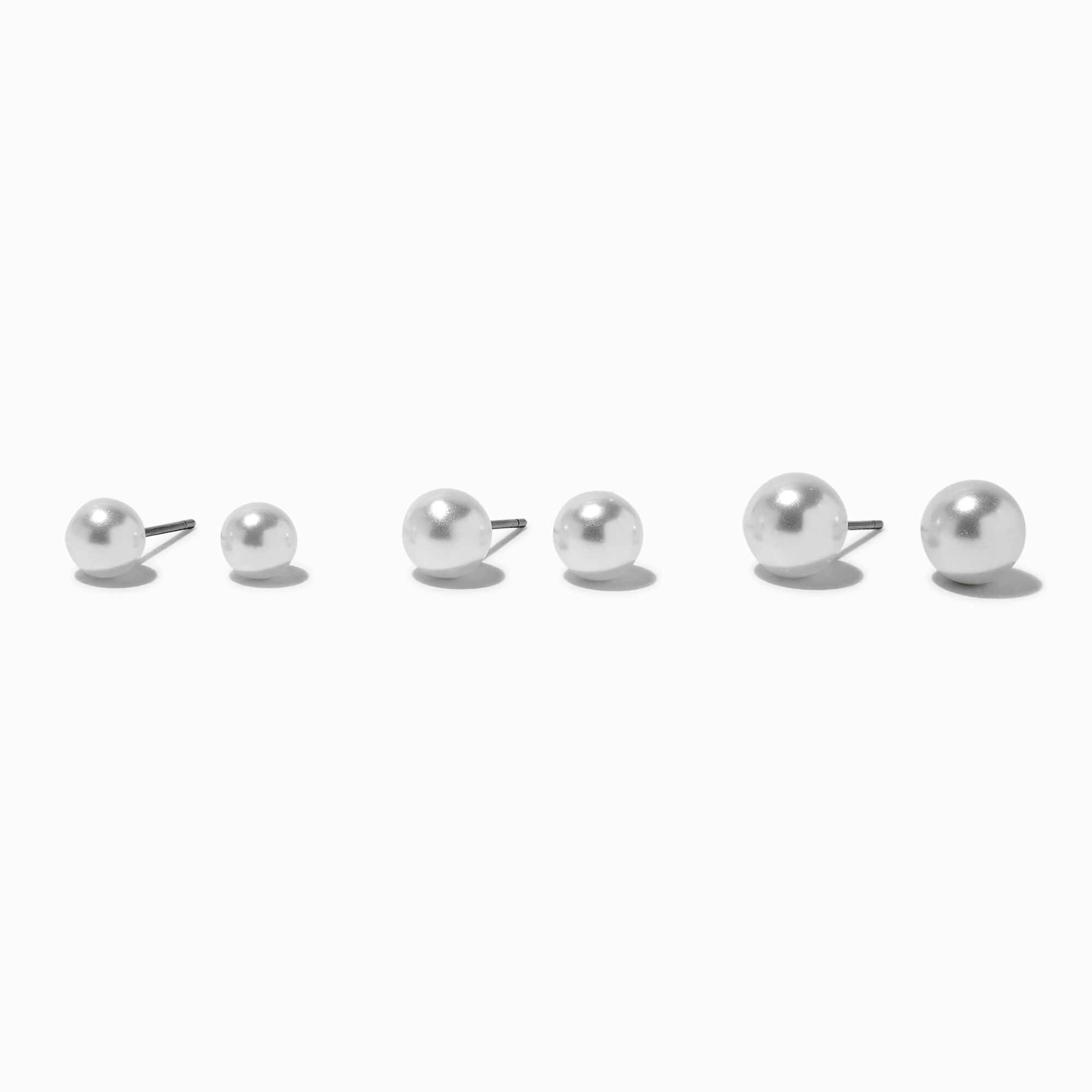 Small White Pearl Stud Earrings 3 Pack