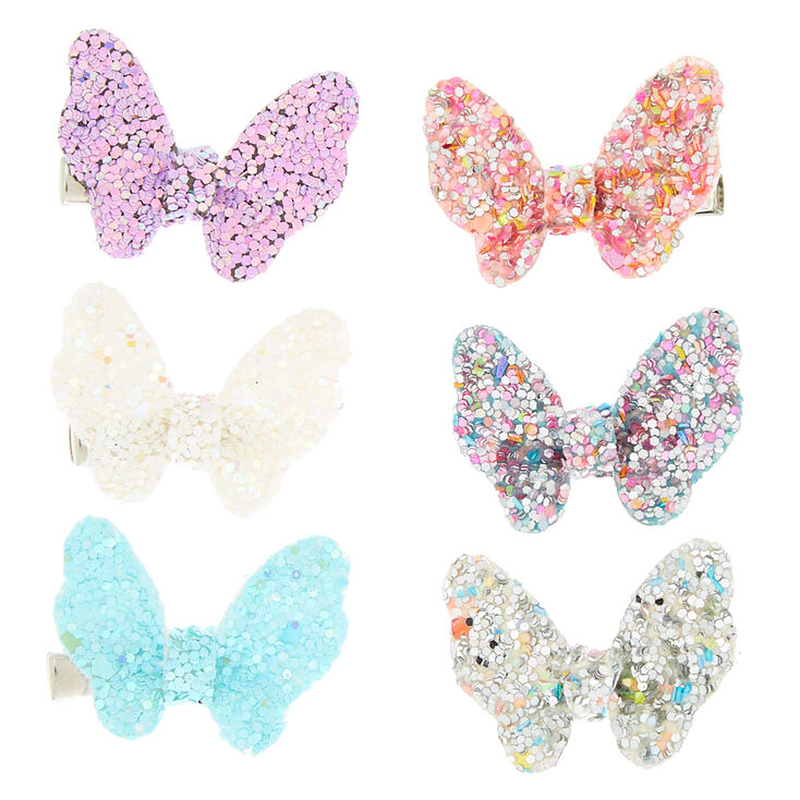 Claire's Club Glitter Butterfly Hair Clips - 6 Pack | Claire's