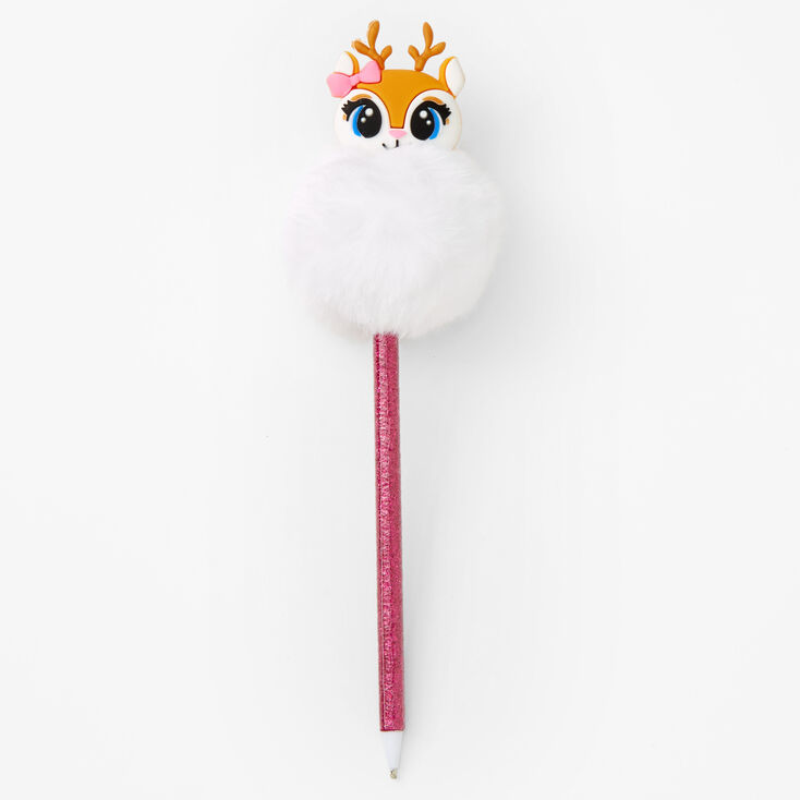 Stylo &agrave; pompon renne - Blanc,